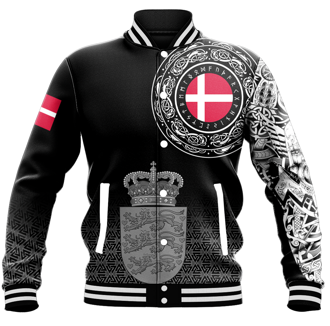 Viking Clothing Viking Denmark Coat of Arms Baseball Jacket RLT12 - Wonder Print Shop