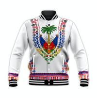 (Custom Personalised) Haiti Baseball Jacket Dashiki Mix Coat Of Arms White Style LT6 - Wonder Print Shop