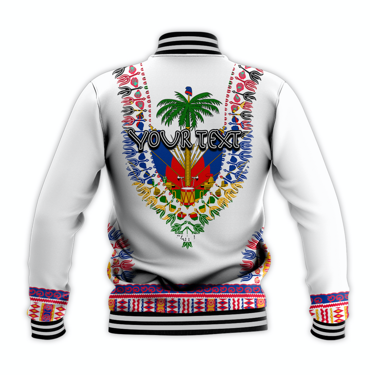 (Custom Personalised) Haiti Baseball Jacket Dashiki Mix Coat Of Arms White Style LT6 - Wonder Print Shop