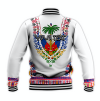 (Custom Personalised) Haiti Baseball Jacket Dashiki Mix Coat Of Arms White Style LT6 - Wonder Print Shop