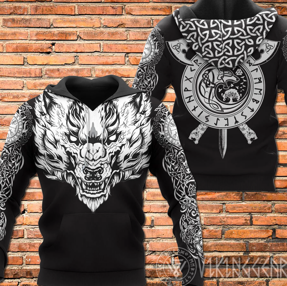 Viking Viking Hoodie 3D Fenrir Wolf Axe Sword RLT12 - Wonder Print Shop