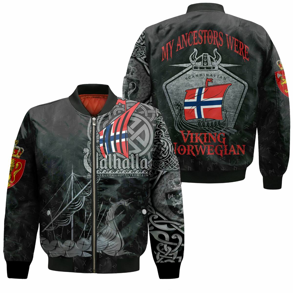 Viking Clothing Viking Norway Drakkar Sleeve Zip Bomber Jacket RLT12 - Wonder Print Shop