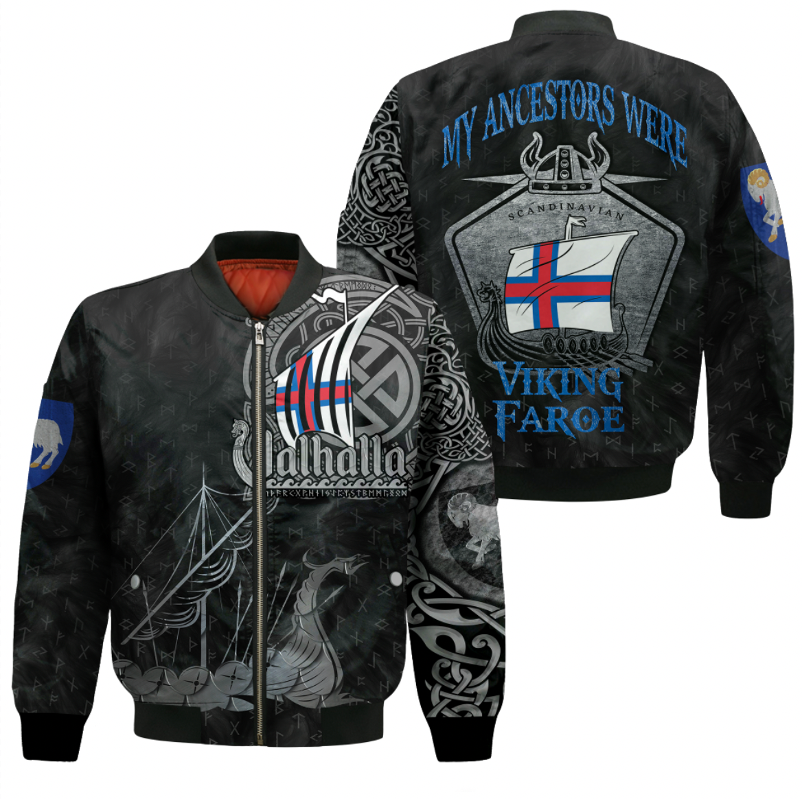 Viking Clothing Viking Faroe Islands Drakkar Sleeve Zip Bomber Jacket RLT12 - Wonder Print Shop