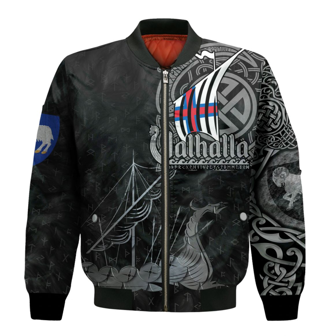 Viking Clothing Viking Faroe Islands Drakkar Sleeve Zip Bomber Jacket RLT12 - Wonder Print Shop