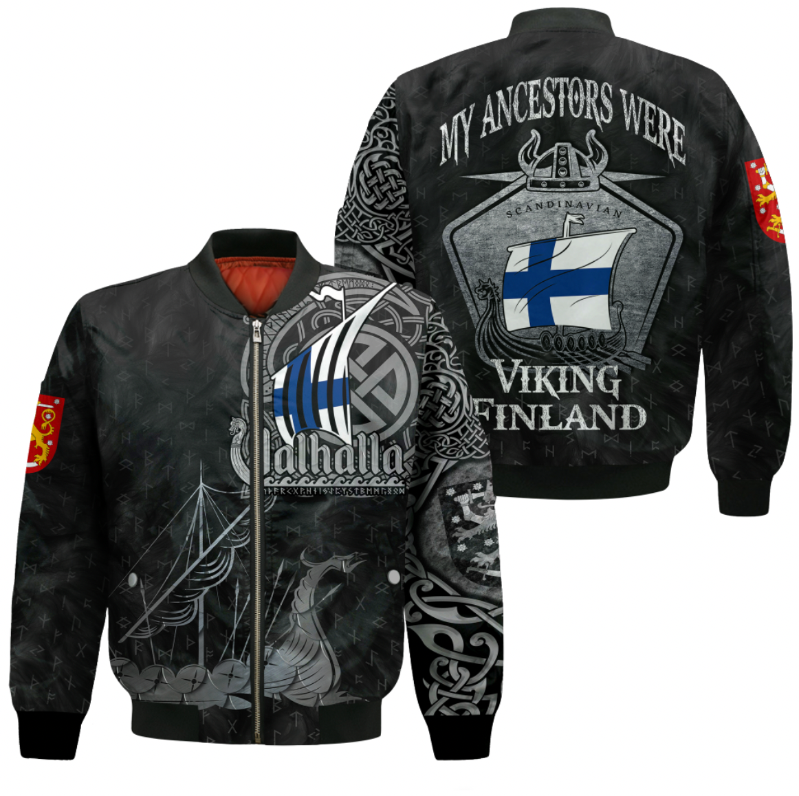 Viking Clothing Viking Finland Drakkar Sleeve Zip Bomber Jacket RLT12 - Wonder Print Shop