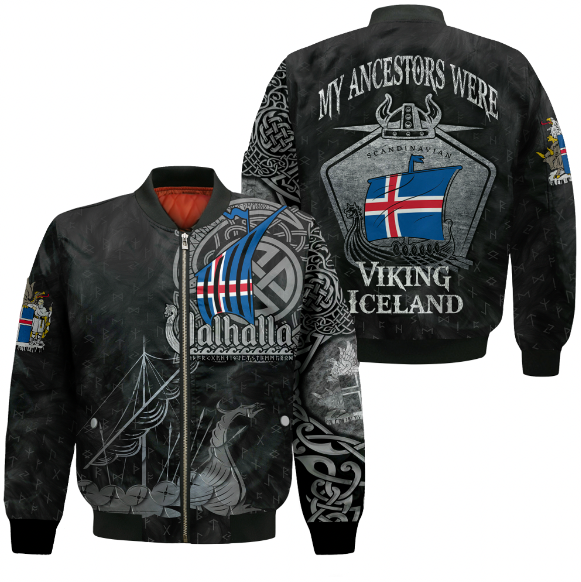 Viking Clothing Viking Iceland Drakkar Sleeve Zip Bomber Jacket RLT12 - Wonder Print Shop
