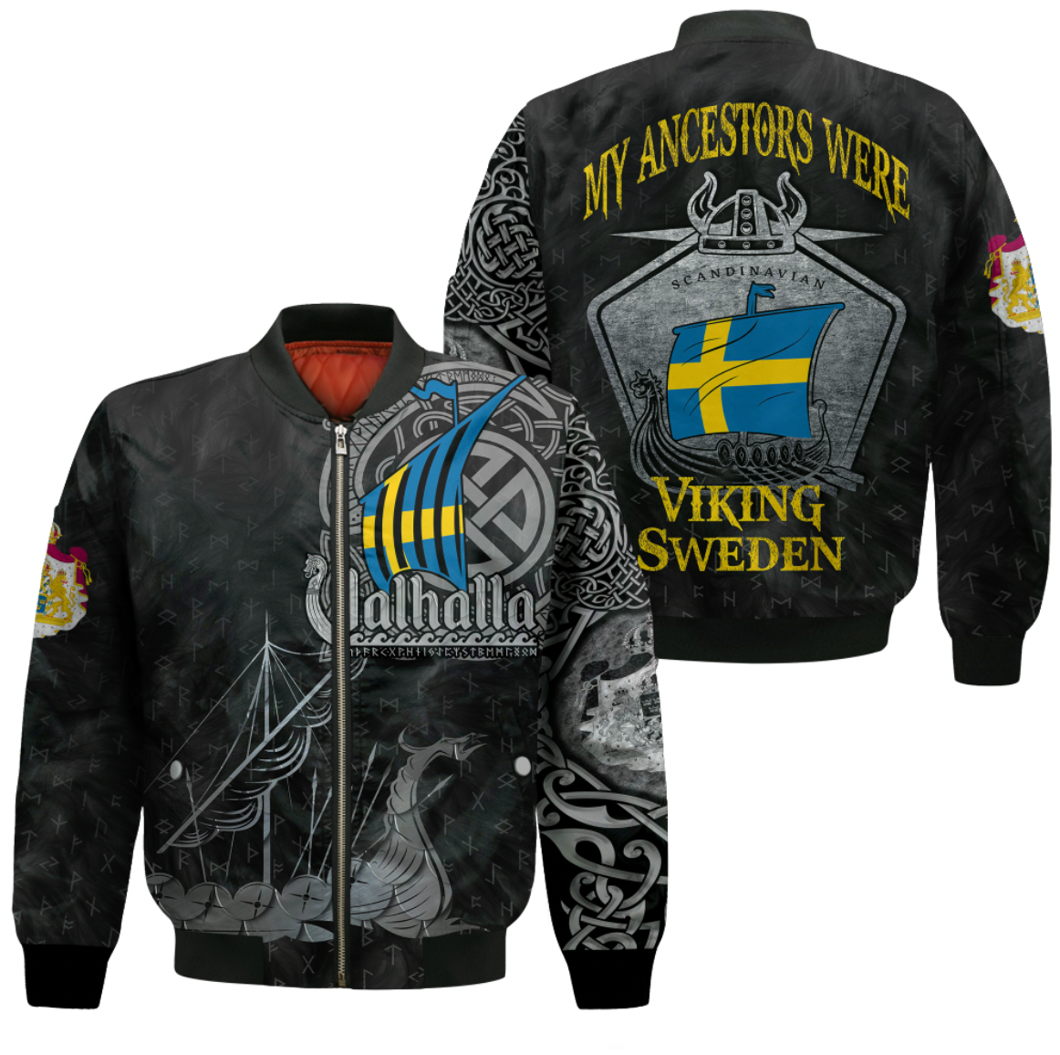 Viking Clothing Viking Iceland Sweden Sleeve Zip Bomber Jacket RLT12 - Wonder Print Shop