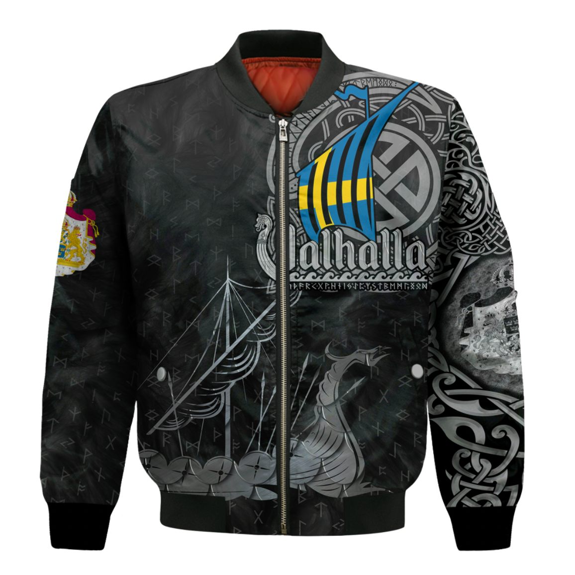 Viking Clothing Viking Iceland Sweden Sleeve Zip Bomber Jacket RLT12 - Wonder Print Shop