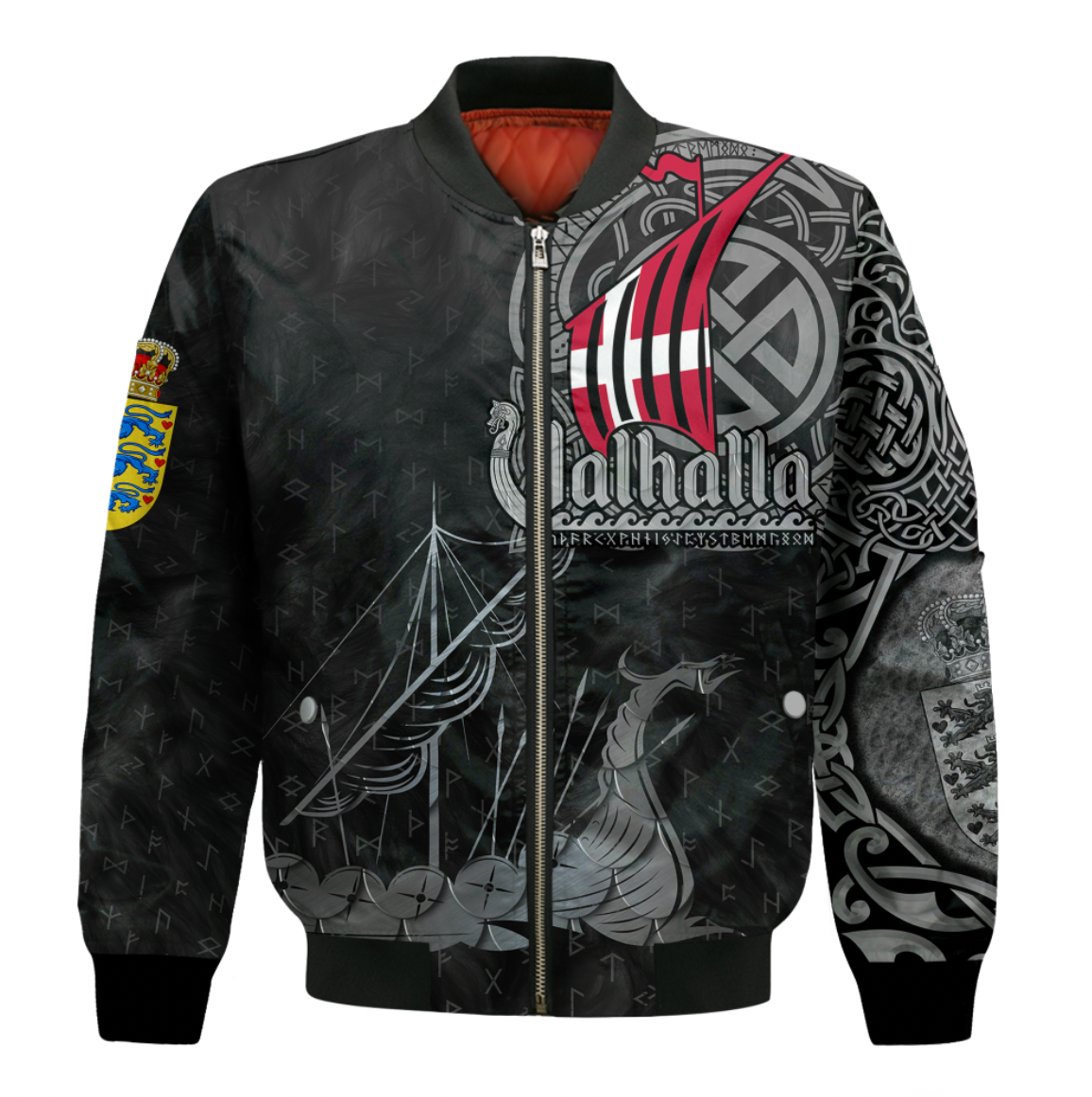Viking Clothing Viking Denmark Drakkar Sleeve Zip Bomber Jacket RLT12 - Wonder Print Shop