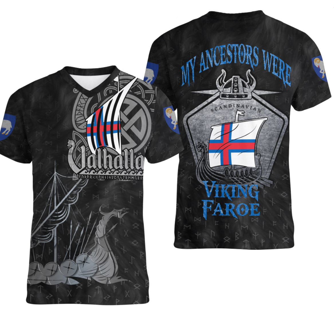 Viking Faroe Islands Drakkar V neck T shirt RLT12 - Wonder Print Shop
