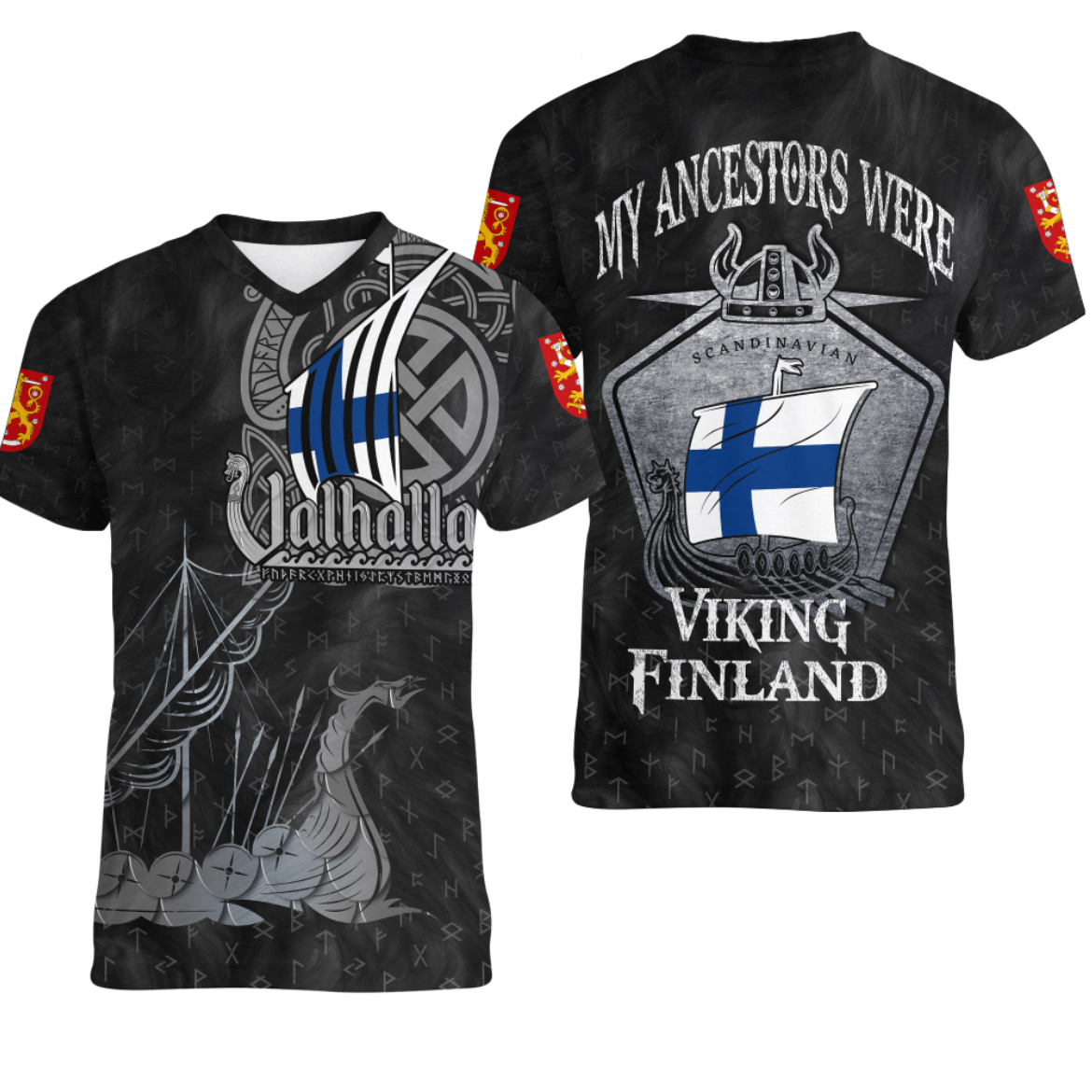 Viking Finland Islands Drakkar V neck T shirt RLT12 - Wonder Print Shop