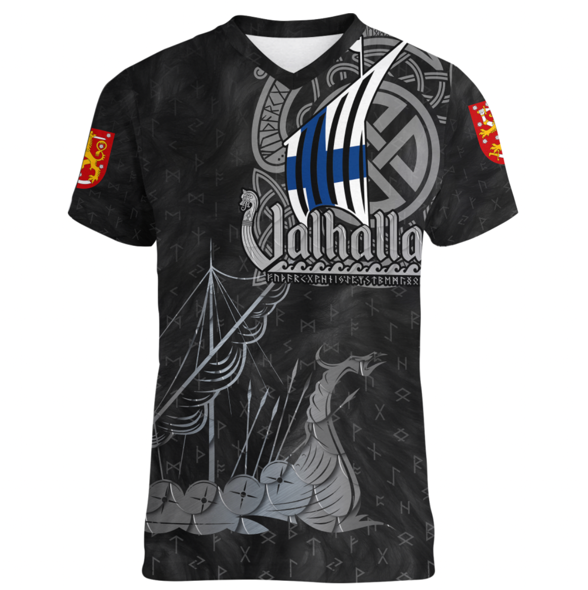 Viking Finland Islands Drakkar V neck T shirt RLT12 - Wonder Print Shop
