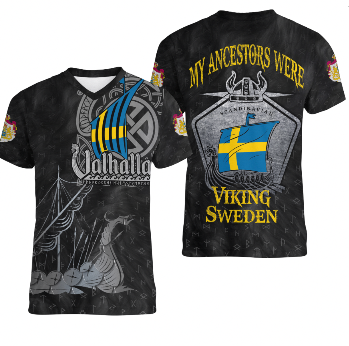 Viking Clothing Viking Sweden Drakkar V neck T shirt RLT12 - Wonder Print Shop