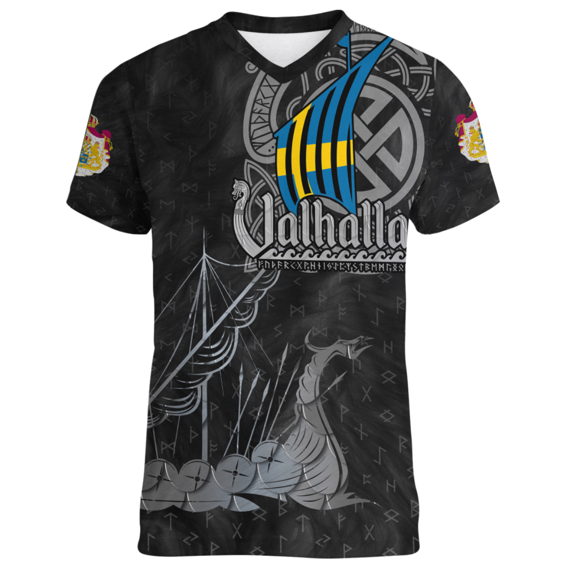 Viking Clothing Viking Sweden Drakkar V neck T shirt RLT12 - Wonder Print Shop