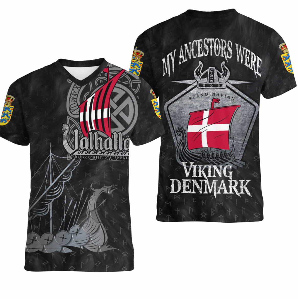 Viking Clothing Viking Denmark Drakkar V neck T shirt RLT12 - Wonder Print Shop