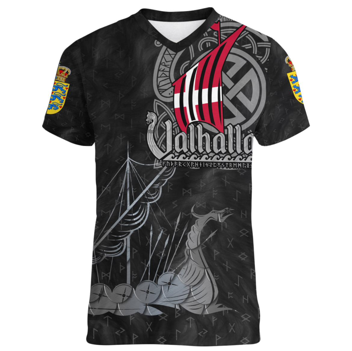 Viking Clothing Viking Denmark Drakkar V neck T shirt RLT12 - Wonder Print Shop