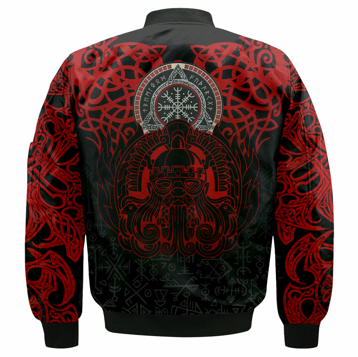Viking Clothing Viking Odin Helm Of Awe (Red) Sleeve Zip Bomber Jacket RLT12 - Wonder Print Shop