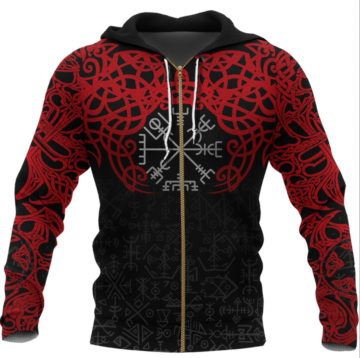 Viking Clothing Viking Odin Helm Of Awe (Red) Zip Hoodie RLT12 - Wonder Print Shop