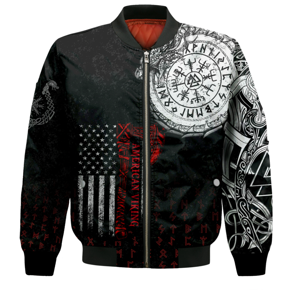 Viking Clothing Viking American Dragon Tattoo Valknut and Vegvisir Sleeve Zip Bomber Jacket RLT12 - Wonder Print Shop