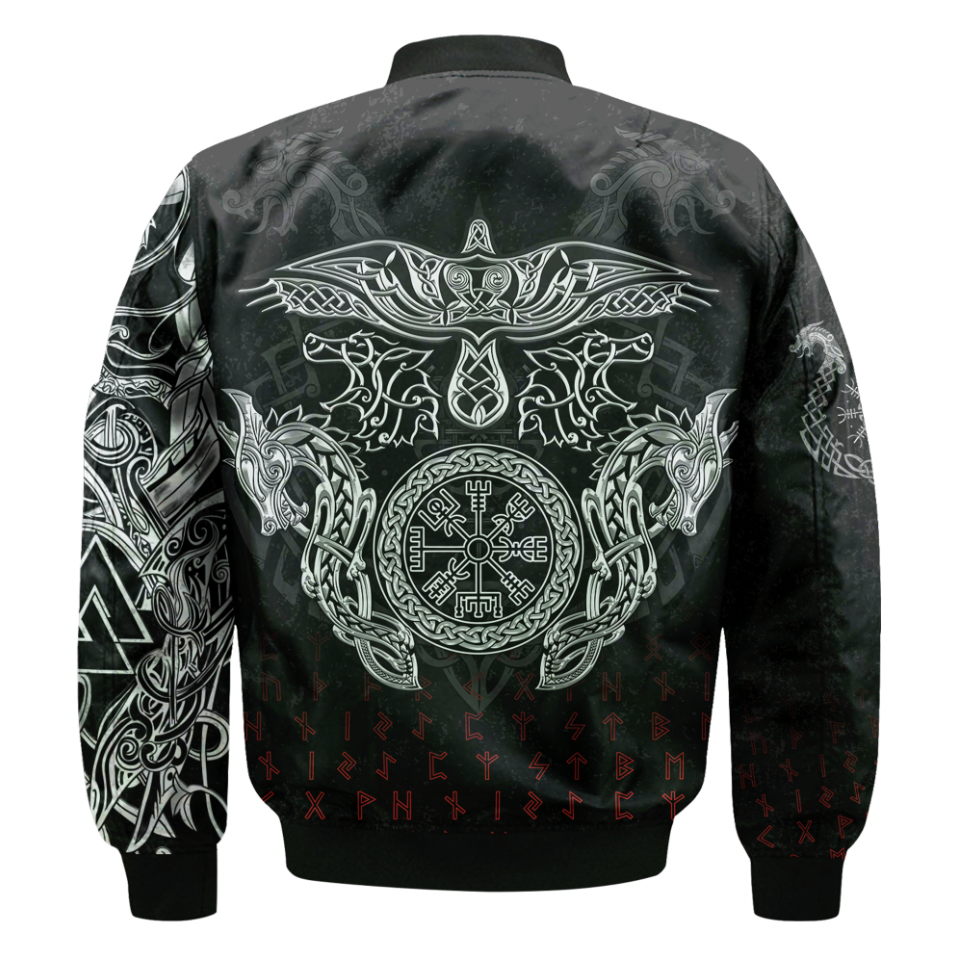 Viking Clothing Viking American Dragon Tattoo Valknut and Vegvisir Sleeve Zip Bomber Jacket RLT12 - Wonder Print Shop
