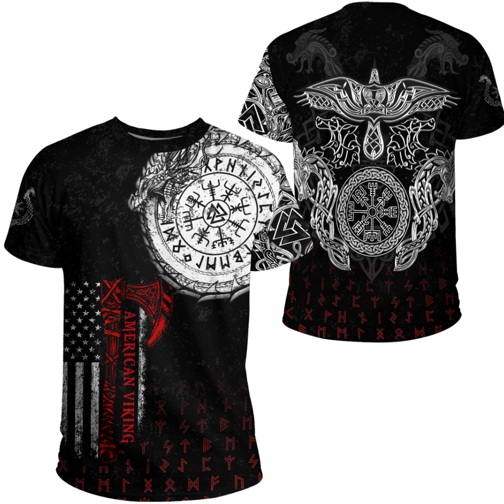 Viking Clothing Viking American Dragon Tattoo Valknut and Vegvisir T Shirt RLT12 - Wonder Print Shop
