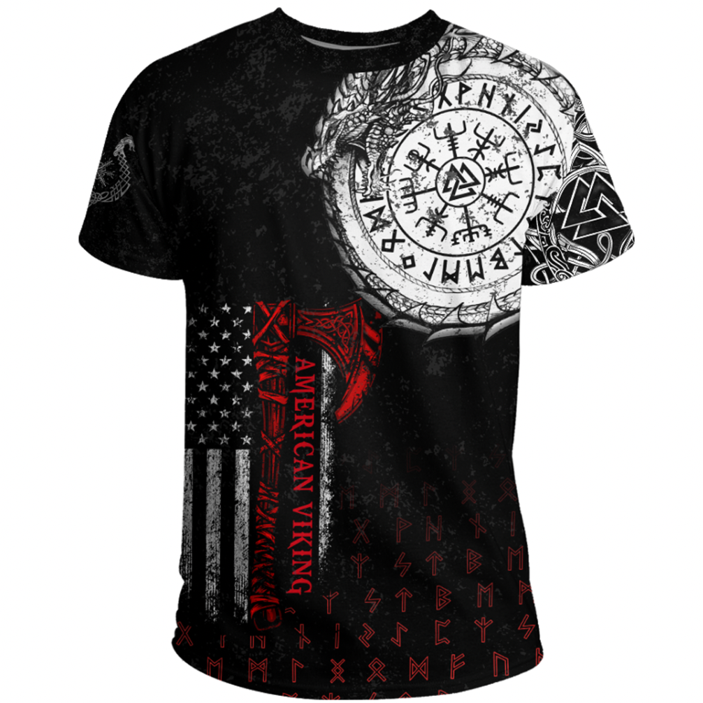 Viking Clothing Viking American Dragon Tattoo Valknut and Vegvisir T Shirt RLT12 - Wonder Print Shop