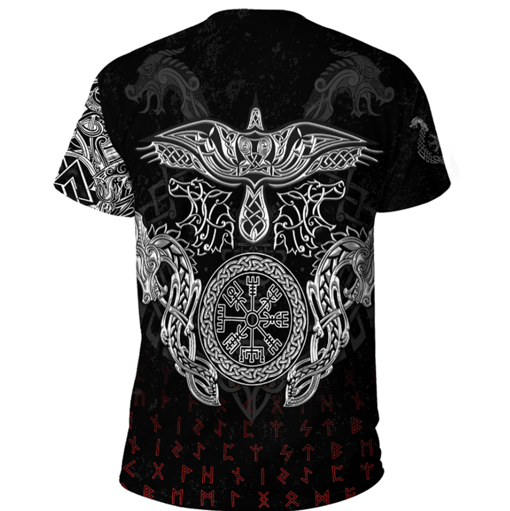 Viking Clothing Viking American Dragon Tattoo Valknut and Vegvisir T Shirt RLT12 - Wonder Print Shop