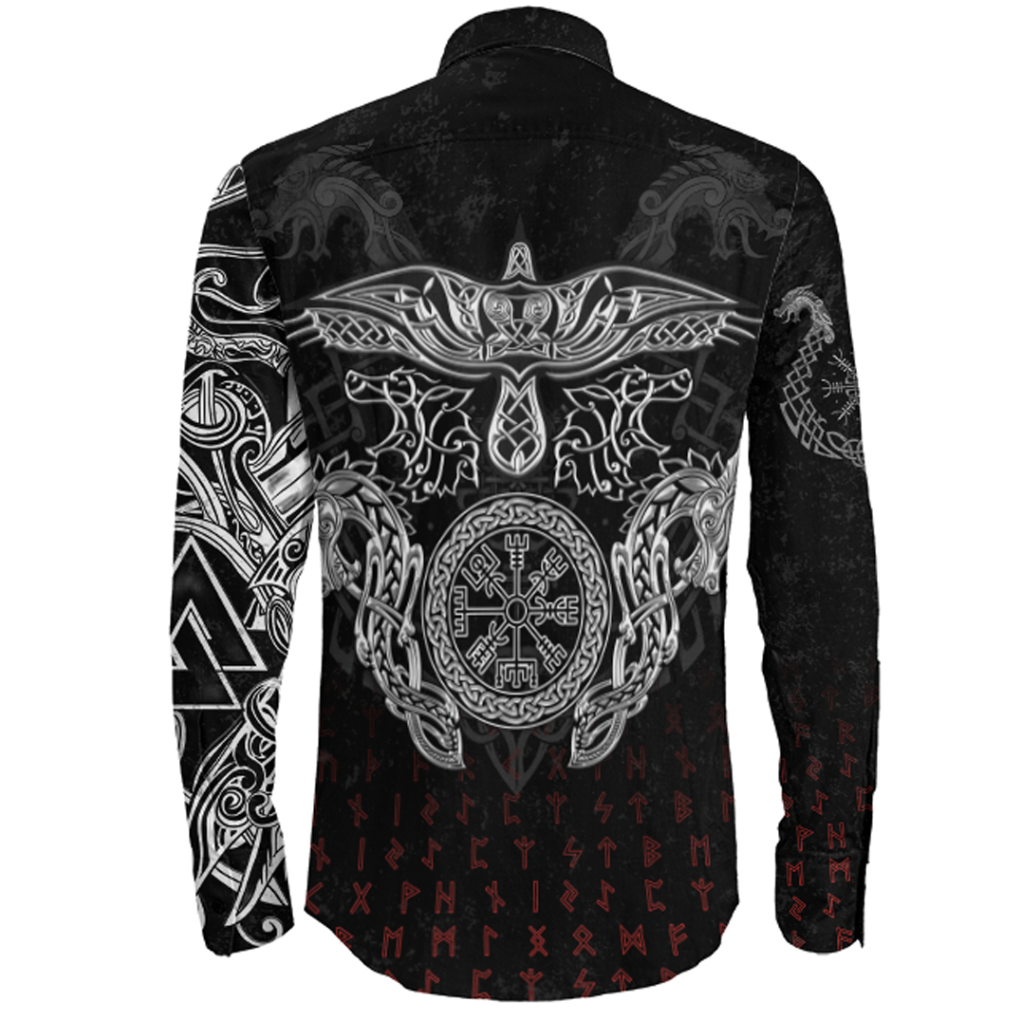 Viking Clothing Viking American Dragon Tattoo Valknut and Vegvisir Long Sleeve Button Shirt RLT12 - Wonder Print Shop