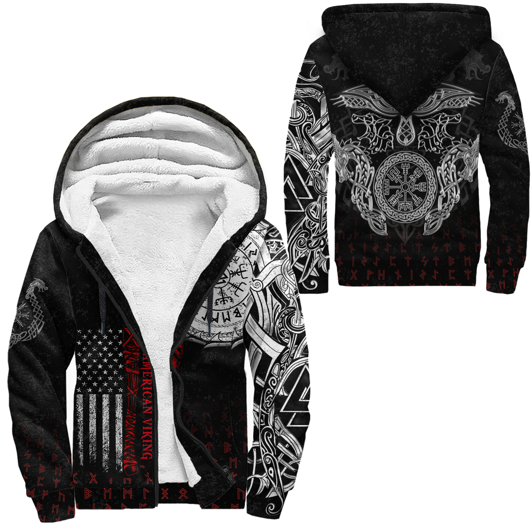 Viking Clothing Viking American Dragon Tattoo Valknut and Vegvisir Sherpa Hoodie RLT12 - Wonder Print Shop