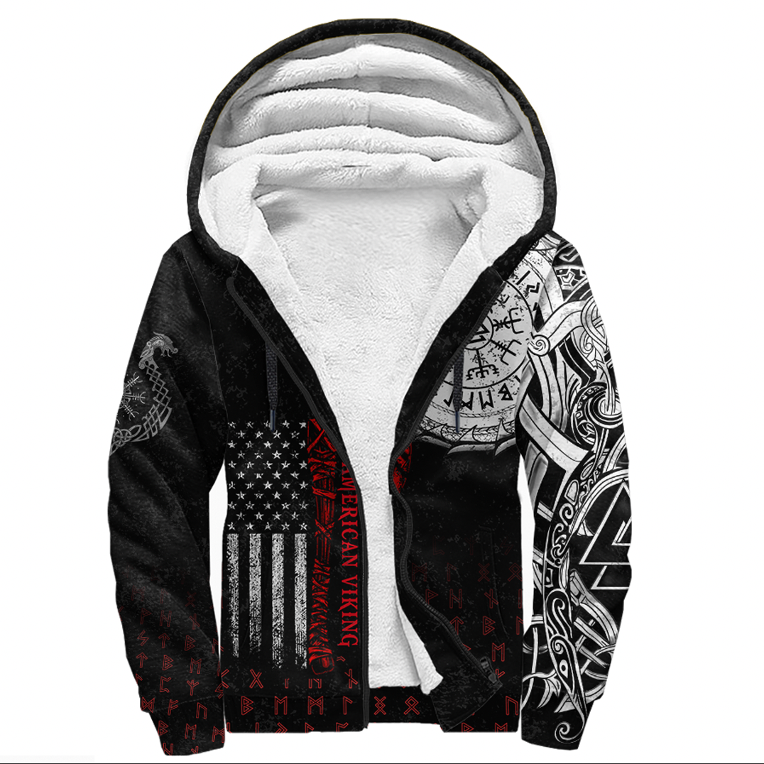 Viking Clothing Viking American Dragon Tattoo Valknut and Vegvisir Sherpa Hoodie RLT12 - Wonder Print Shop