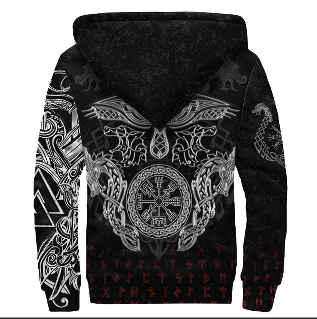Viking Clothing Viking American Dragon Tattoo Valknut and Vegvisir Sherpa Hoodie RLT12 - Wonder Print Shop