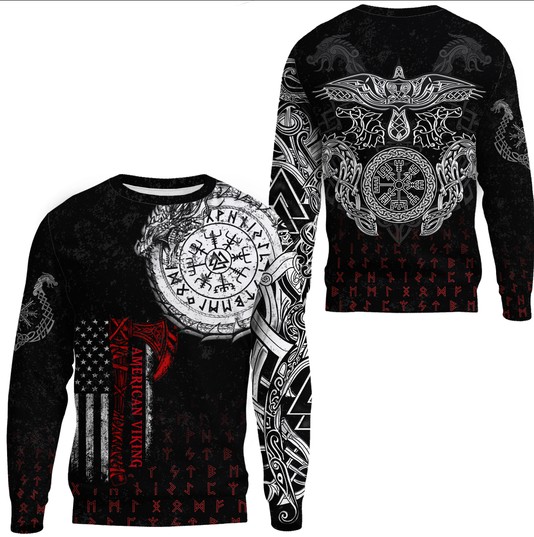 Viking Clothing Viking American Dragon Tattoo Valknut and Vegvisir Sweatshirts RLT12 - Wonder Print Shop
