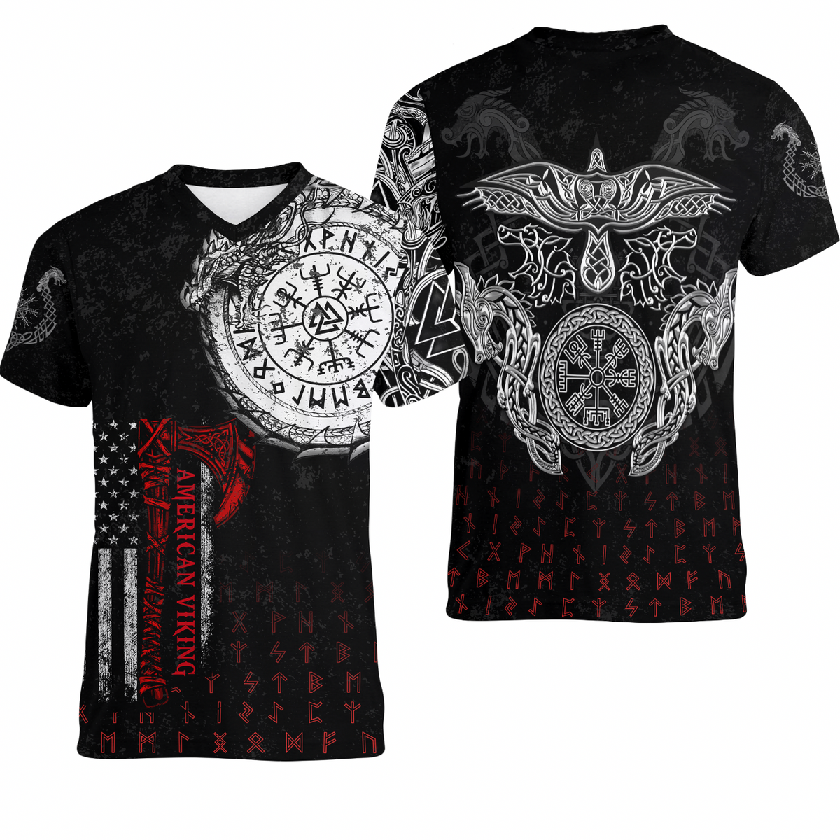 Viking Clothing Viking American Dragon Tattoo Valknut and Vegvisir T shirt RLT12 - Wonder Print Shop