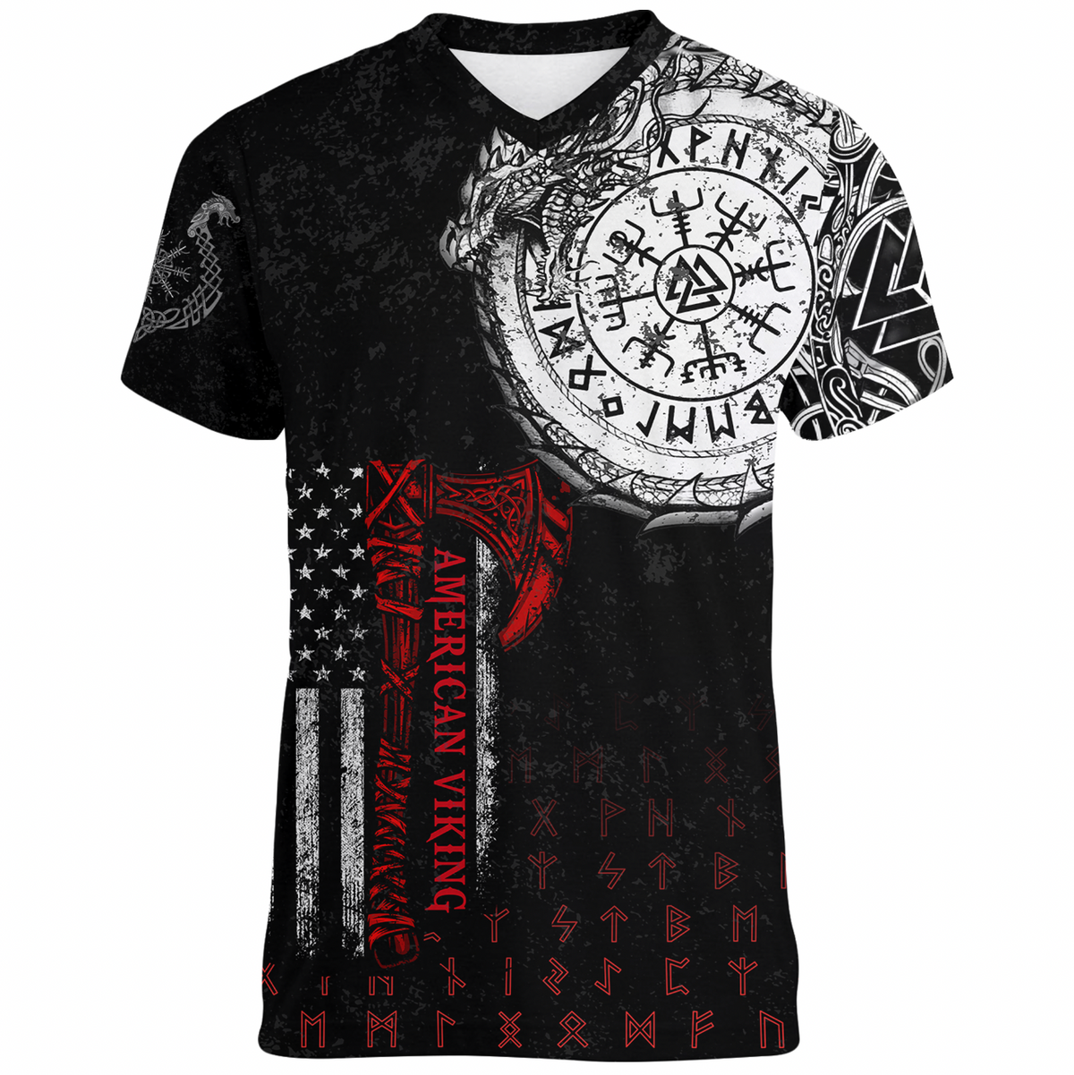 Viking Clothing Viking American Dragon Tattoo Valknut and Vegvisir T shirt RLT12 - Wonder Print Shop