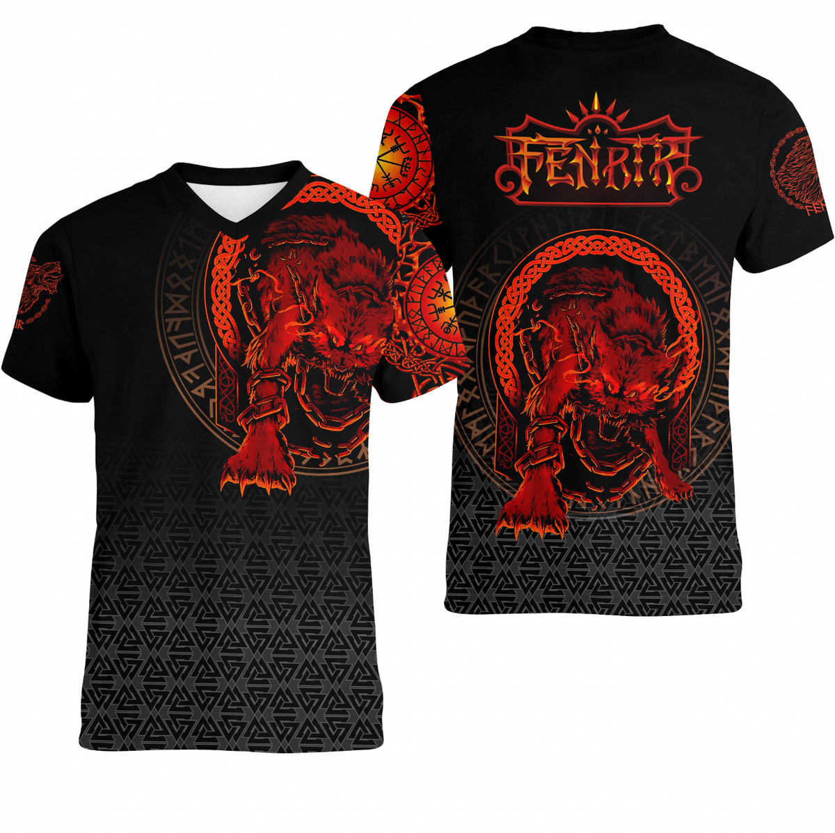 Viking Clothing Fenrir Norse 3D V neck T shirt RLT12 - Wonder Print Shop