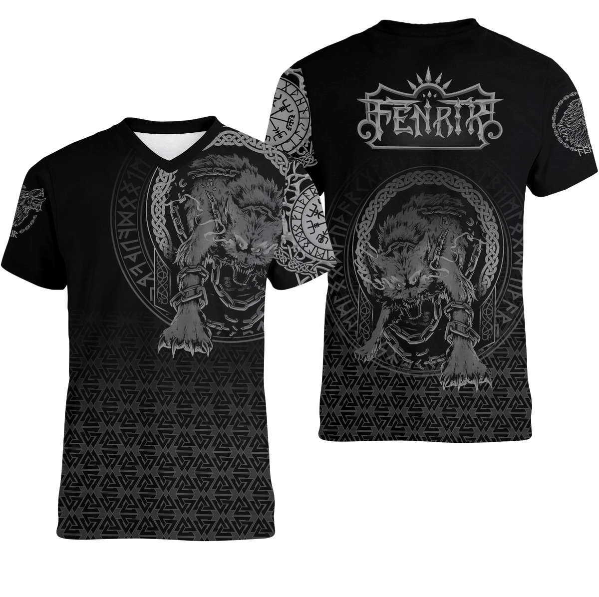 Viking Clothing Fenrir Norse 3D Tattoo V neck T shirt RLT12 - Wonder Print Shop