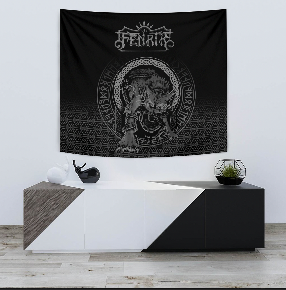 Viking Tapestry - Viking Fenrir Norse 3D Tattoo RLT12 - Wonder Print Shop