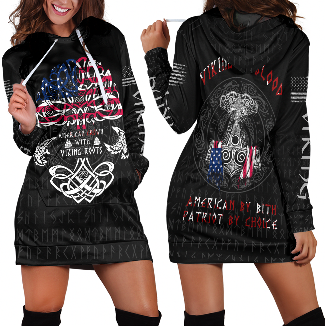Viking Clothing Viking American By Blood Hoodie Dress RLT12 - Wonder Print Shop