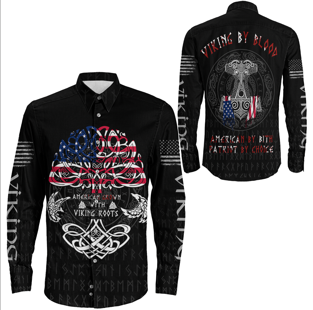 Viking Clothing Viking American By Blood Long Sleeve Button Shirt RLT12 - Wonder Print Shop