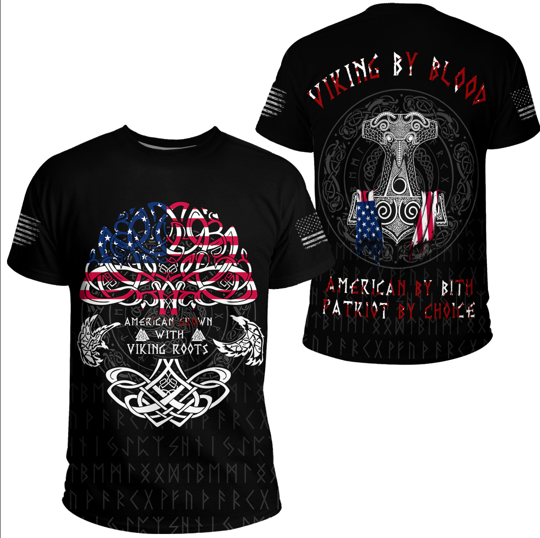Viking Clothing Viking American By Blood T Shirt RLT12 - Wonder Print Shop