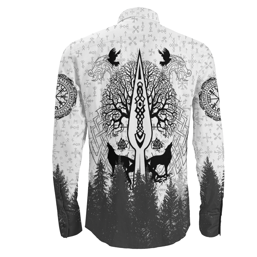 Viking Clothing Viking Odin and Raven Forest Long Sleeve Button Shirt RLT12 - Wonder Print Shop
