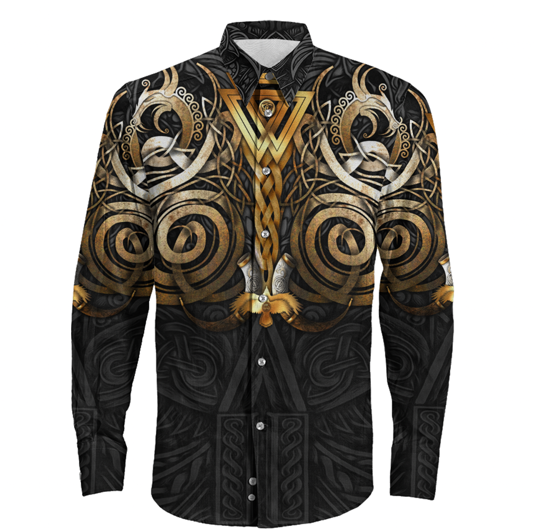 Viking Clothing Viking Valknut Odin Norse Mythology Long Sleeve Button Shirt RLT12 - Wonder Print Shop