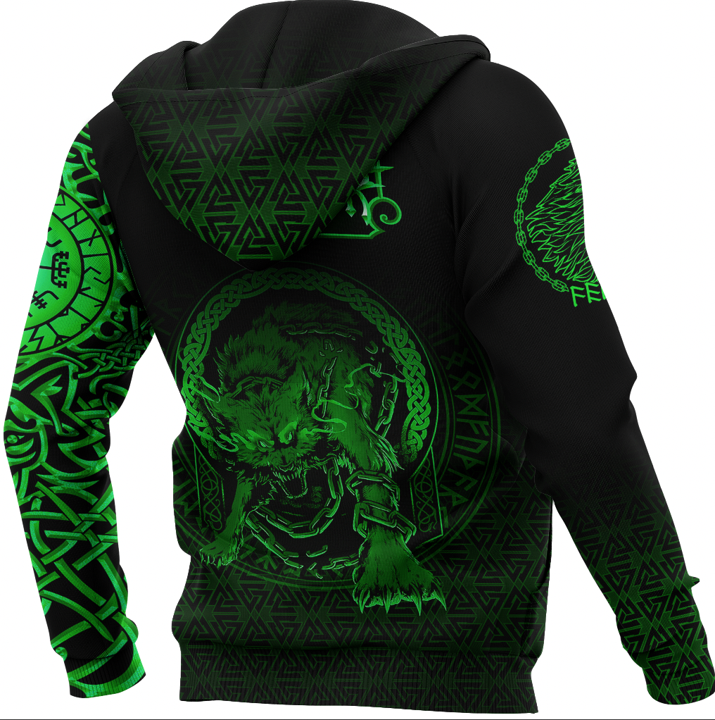 Viking Clothing Viking Fenrir Norse 3D Green Hoodie RLT12 - Wonder Print Shop