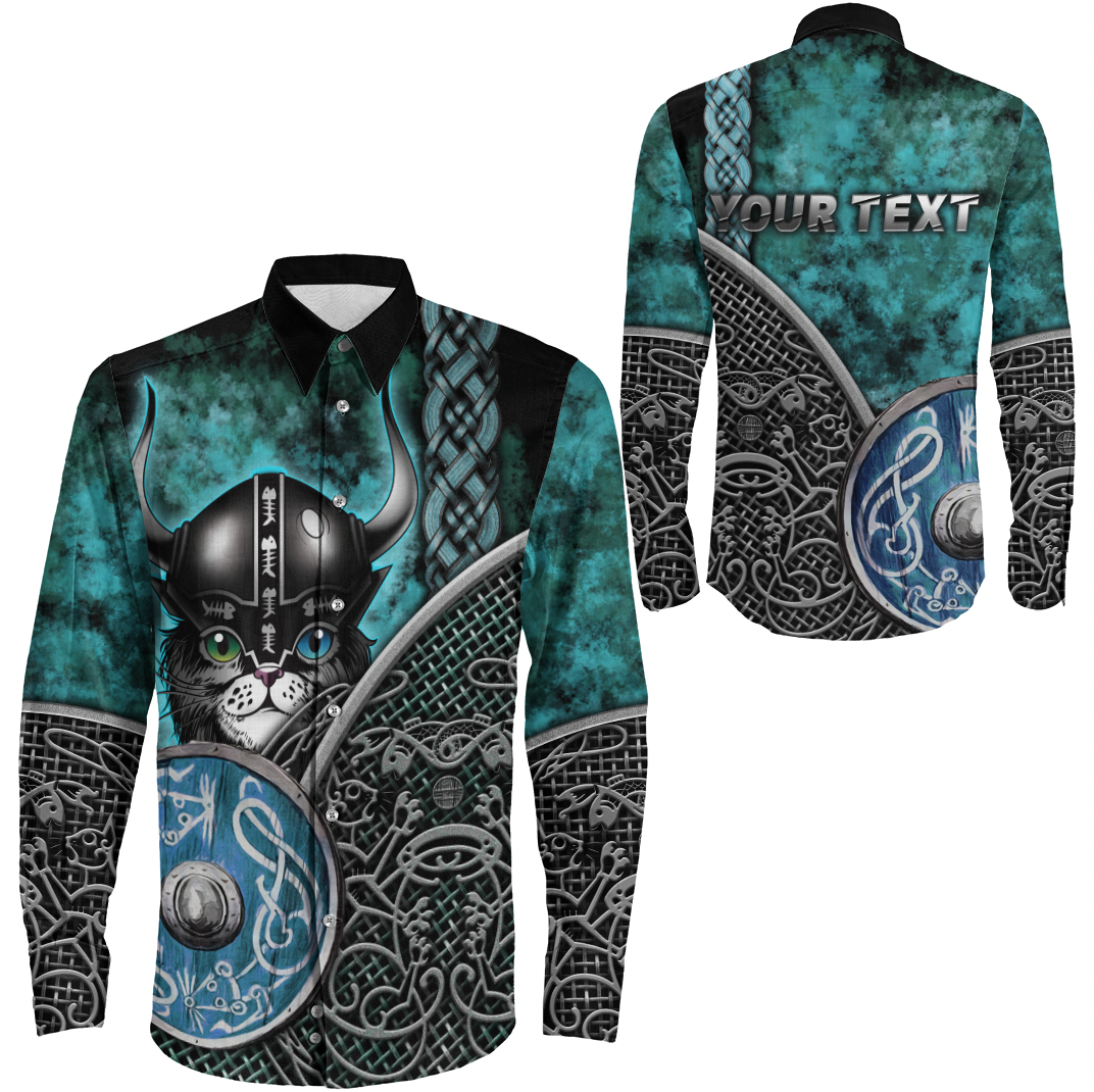 Viking Clothing Viking Cat 3D Long Sleeve Button Shirt RLT12 - Wonder Print Shop
