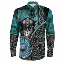 Viking Clothing Viking Cat 3D Long Sleeve Button Shirt RLT12 - Wonder Print Shop