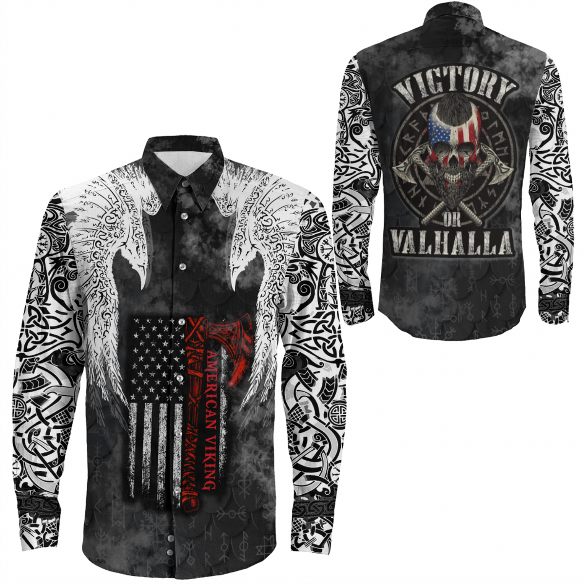 Viking Clothing Viking Mystical Raven American Long Sleeve Button Shirt RLT12 - Wonder Print Shop
