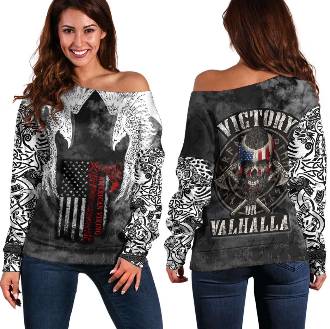 Viking Clothing Viking Mystical Raven American Off Shoulder Sweater RLT12 - Wonder Print Shop