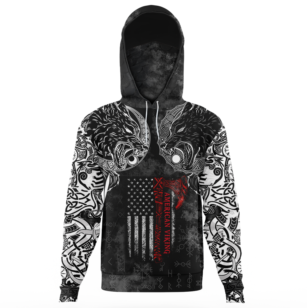 Viking Clothing Hati and Skoll Norse American Viking Hoodie Gaiter RLT12 - Wonder Print Shop