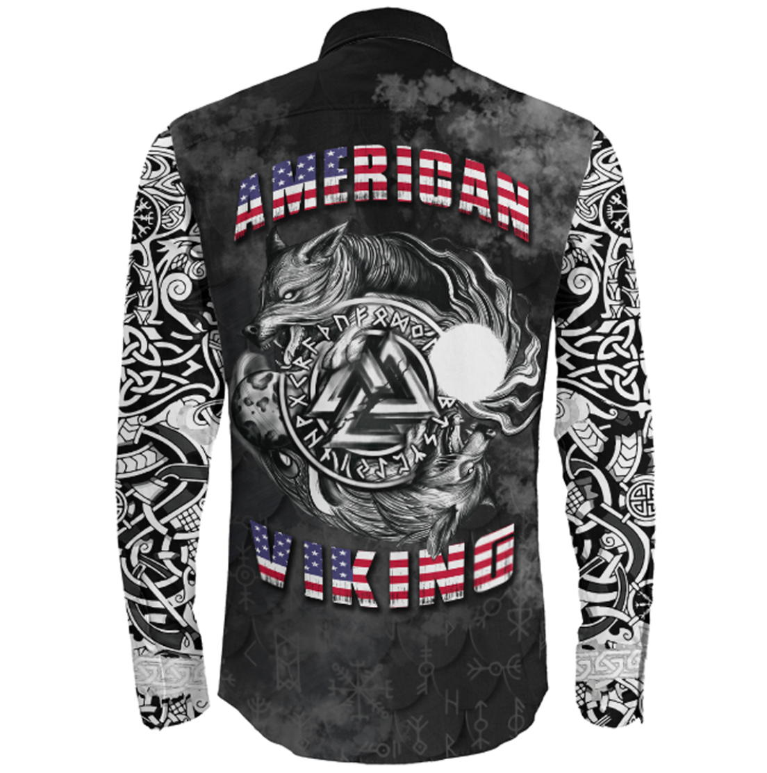 Viking Clothing Hati and Skoll Norse American Viking Long Sleeve Button Shirt RLT12 - Wonder Print Shop