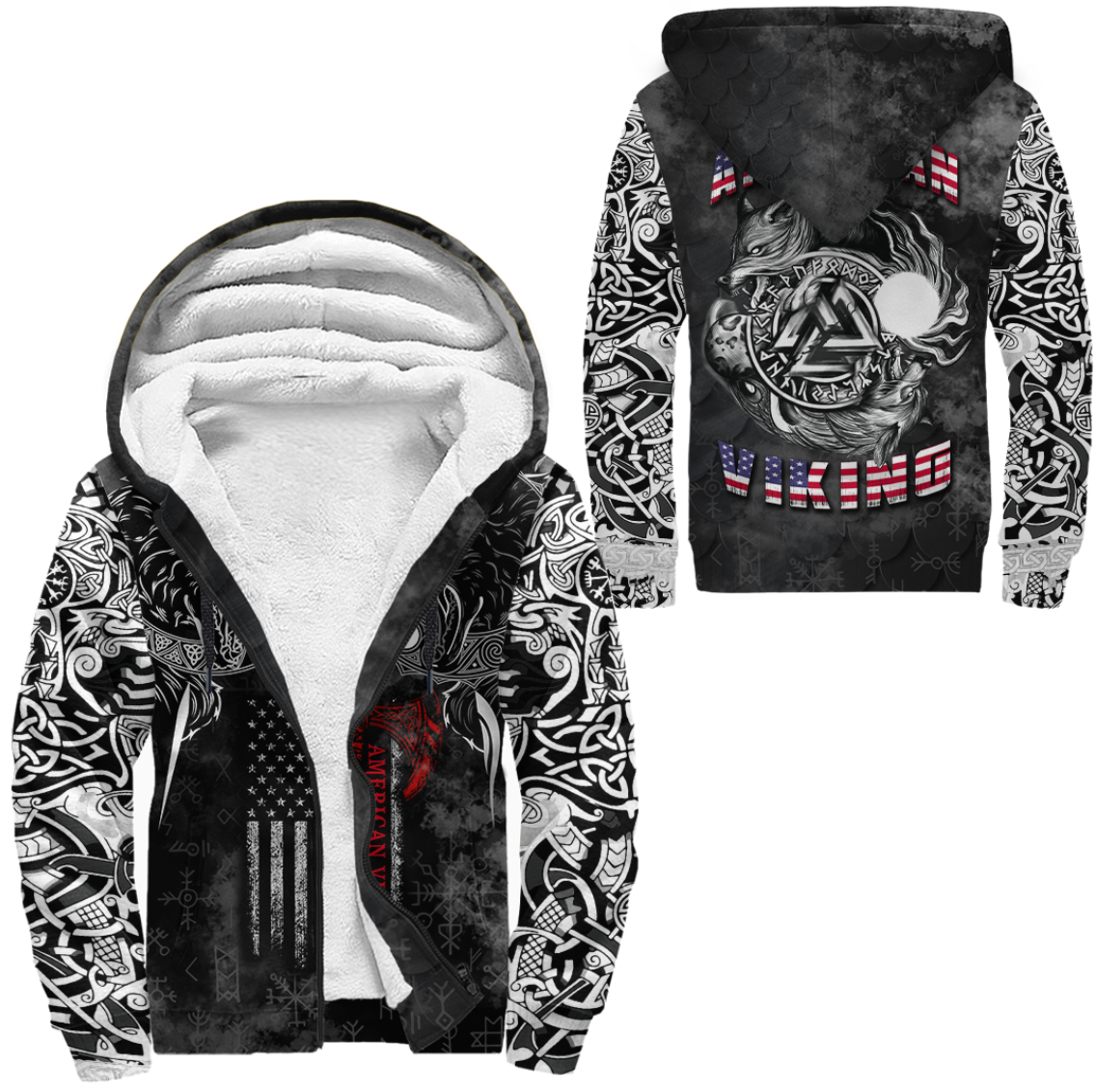 Viking Clothing Hati and Skoll Norse American Viking Sherpa Hoodie RLT12 - Wonder Print Shop